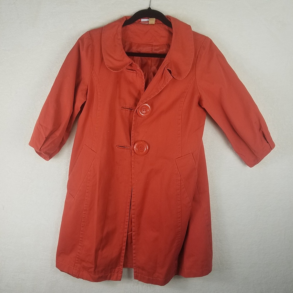 Atmosphere Orange Button Front 3/4 Sleeve Midi‎ Coat Women's Size 8 mod squad